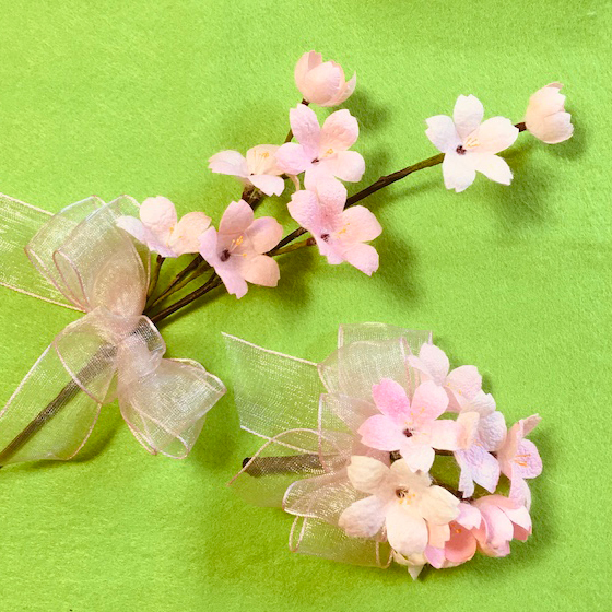 まゆフラワー　桜（ミニブーケ、コサージュ）